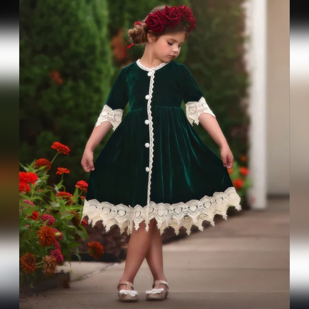 NWT Trish Scully Children's Rosalina Dress Emerald Velvet, Size 8